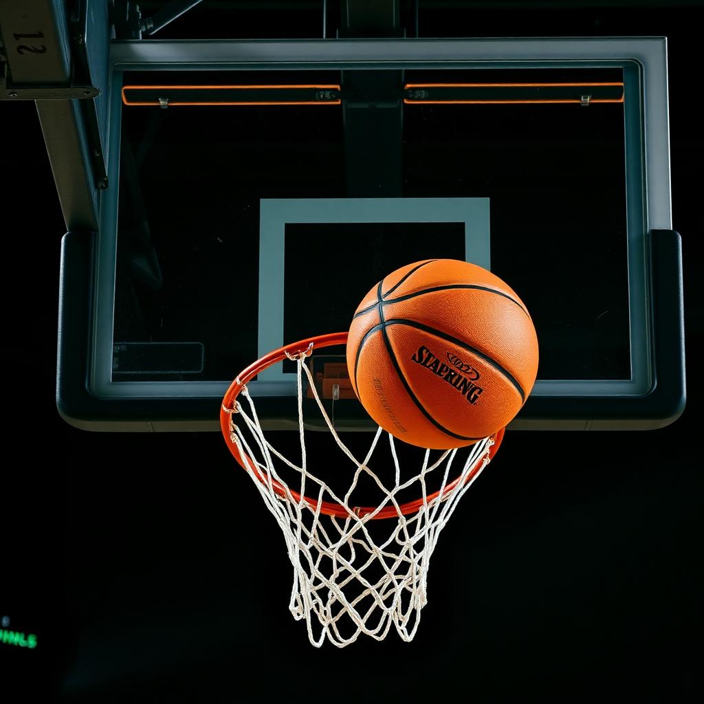 Basketball dropping through a hoop net